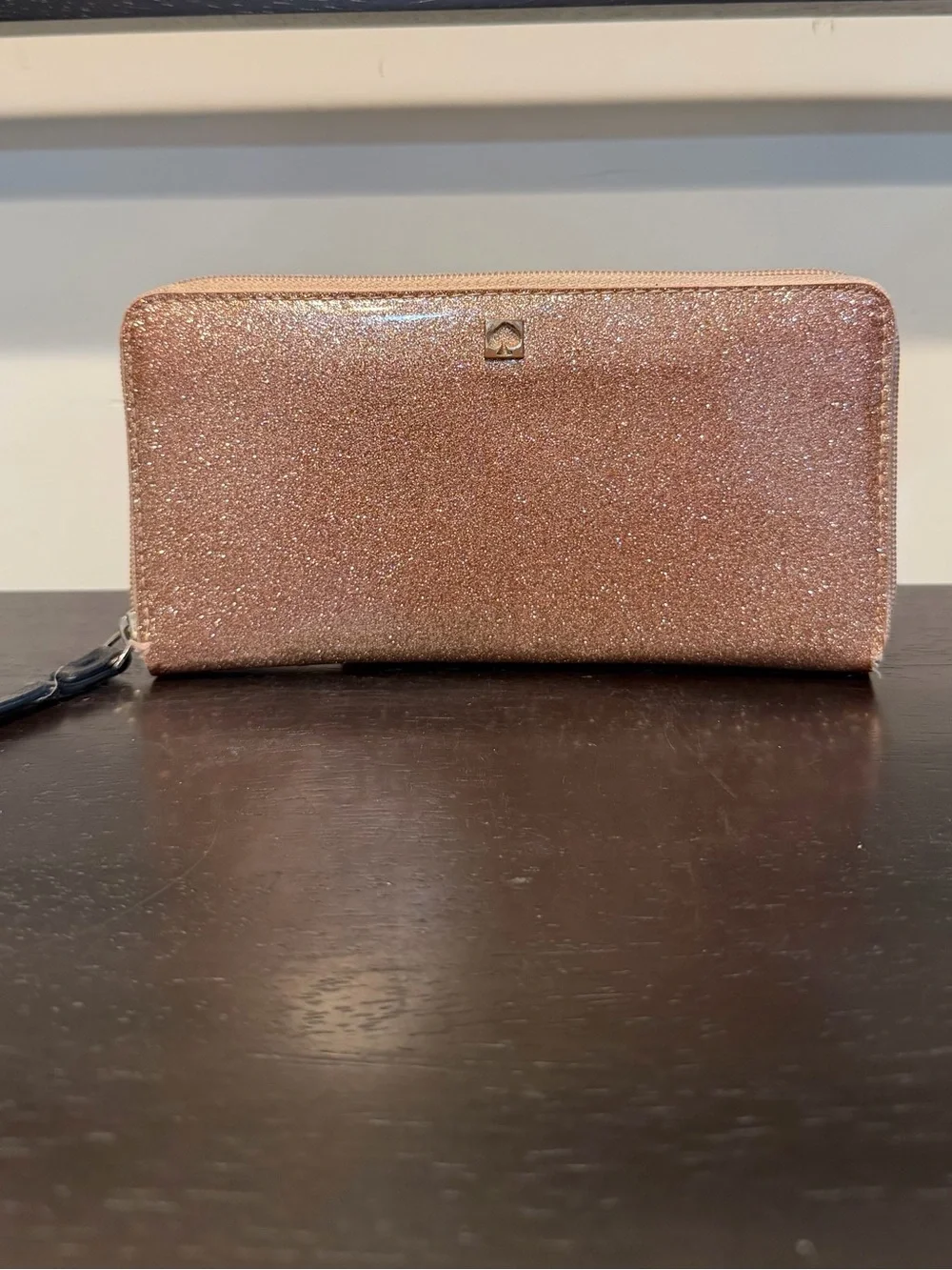 kate spade Rose Gold Glitter Zip Wallet